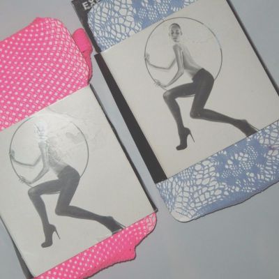 Express women's 2 pack fishnet tights -size Small / Medium - Blue / Pink